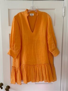 Split-Neck Ruffle Hem Mini Dress - Orange